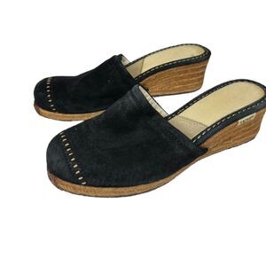 UGG Palma Suede Espadrille Wedge Mules in Black Size 9